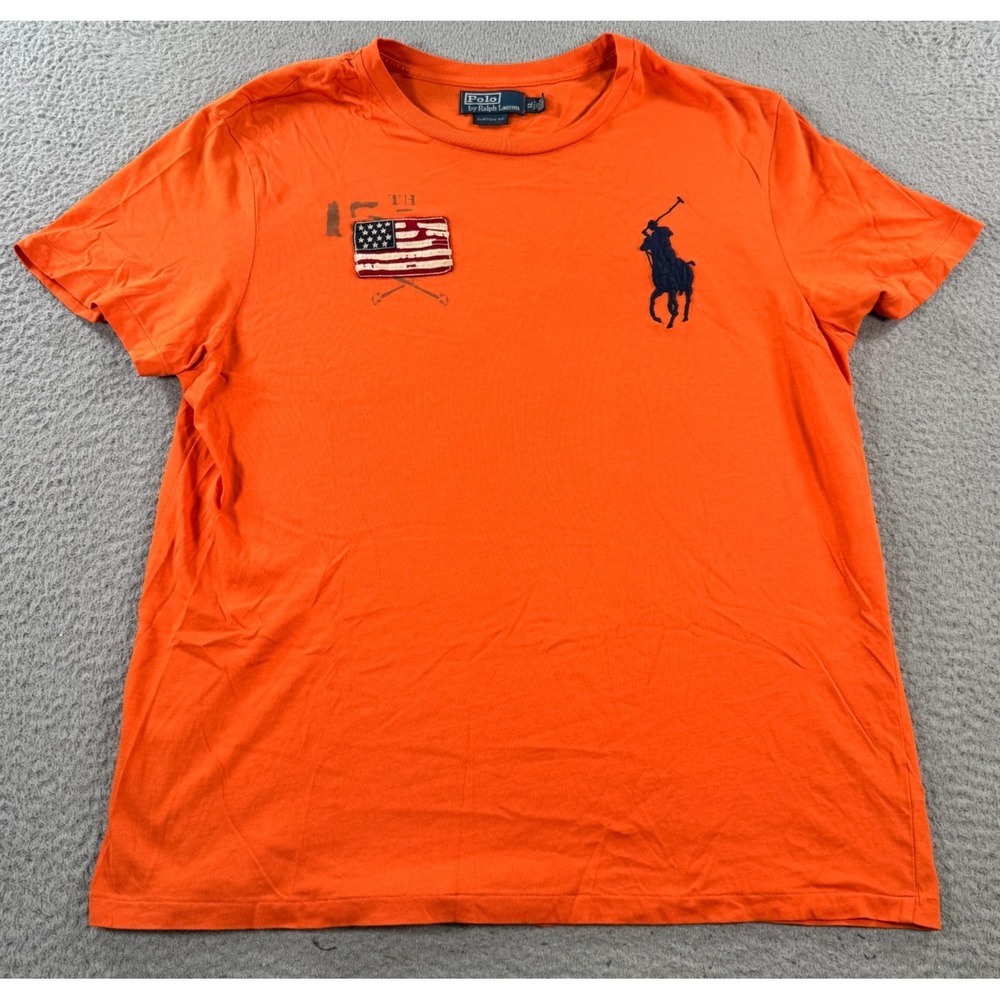 Vintage Polo Ralph Lauren Shirt Men's XL Orange Big Pony USA 15th Division